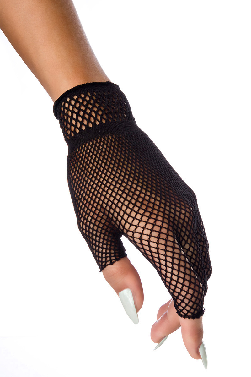 Schwarze Fingerlose Handschuhe kurz transparent elegante Handstulpen Netzhandschuhe