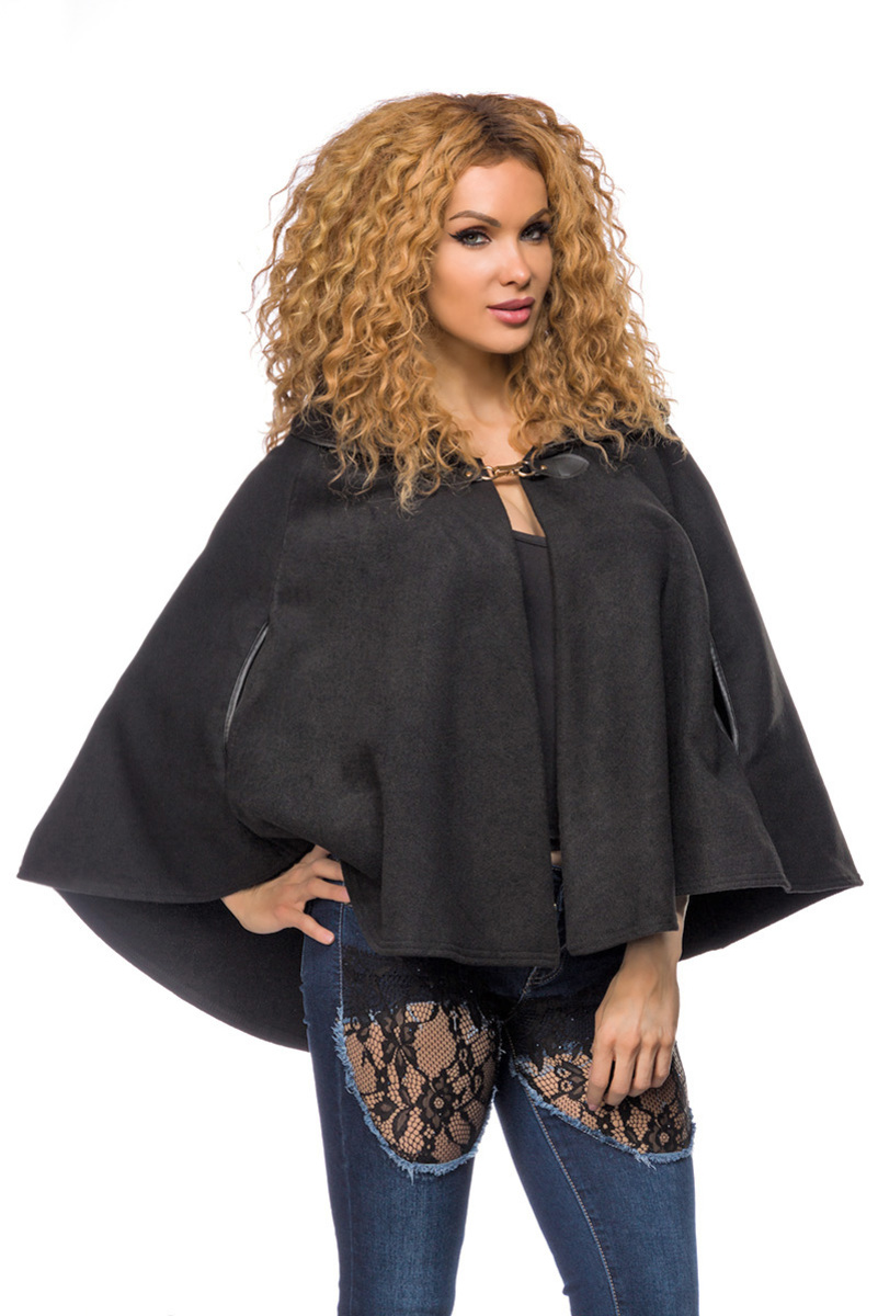 Damen Cape mit Hakenverschluss Poncho mit Kragenumschlag warm