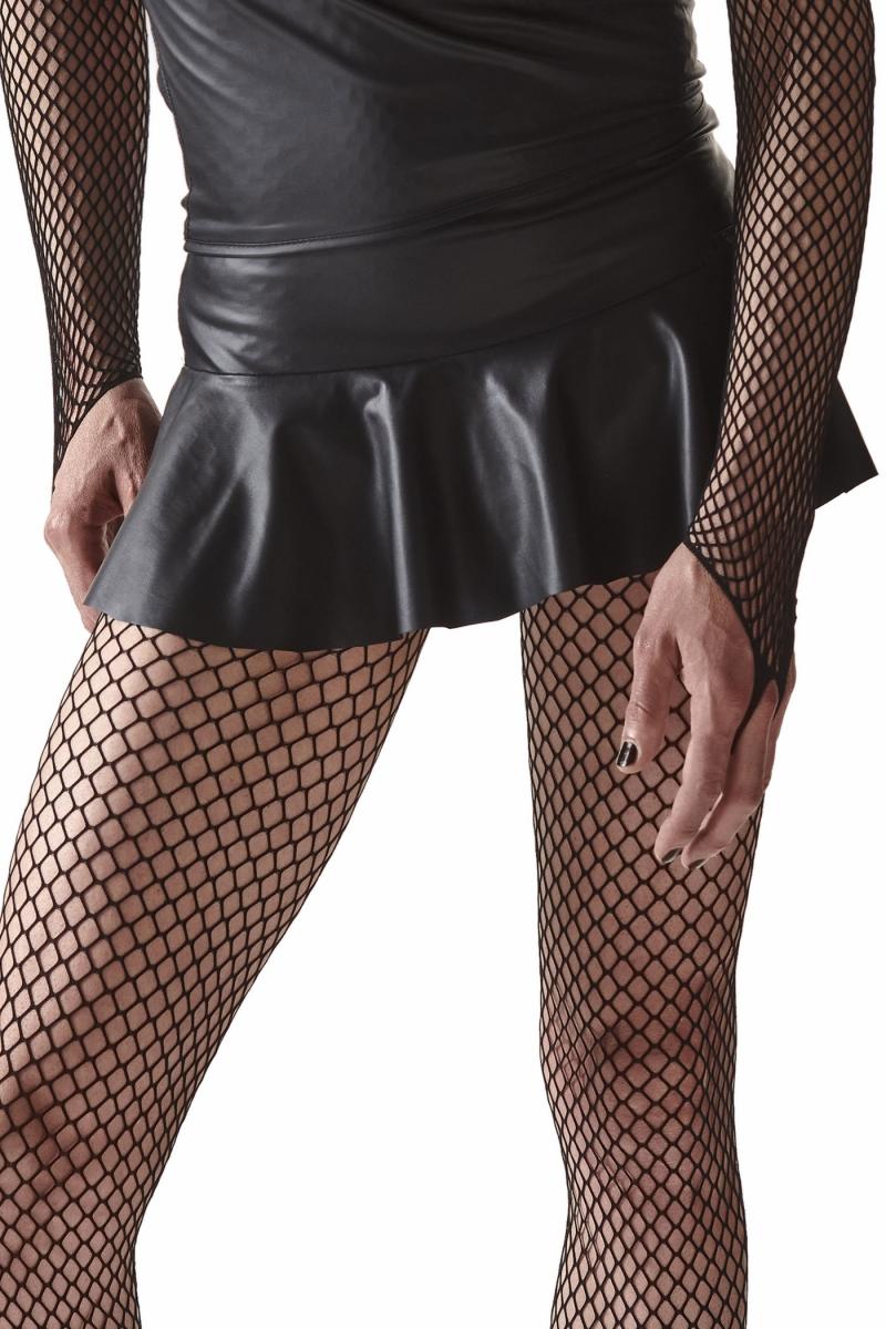Herren fetisch Mini Rock schwarz aus mattem dehnbaren Wetlook Material Crossdresser Skirt blickdicht