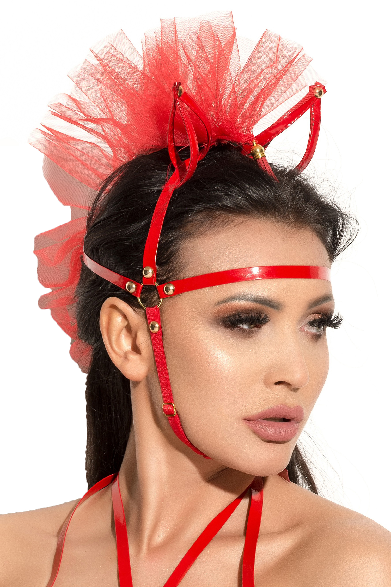 Damen Dessous fetisch Kopfmaske Maske Kopf-Schmuck in rot