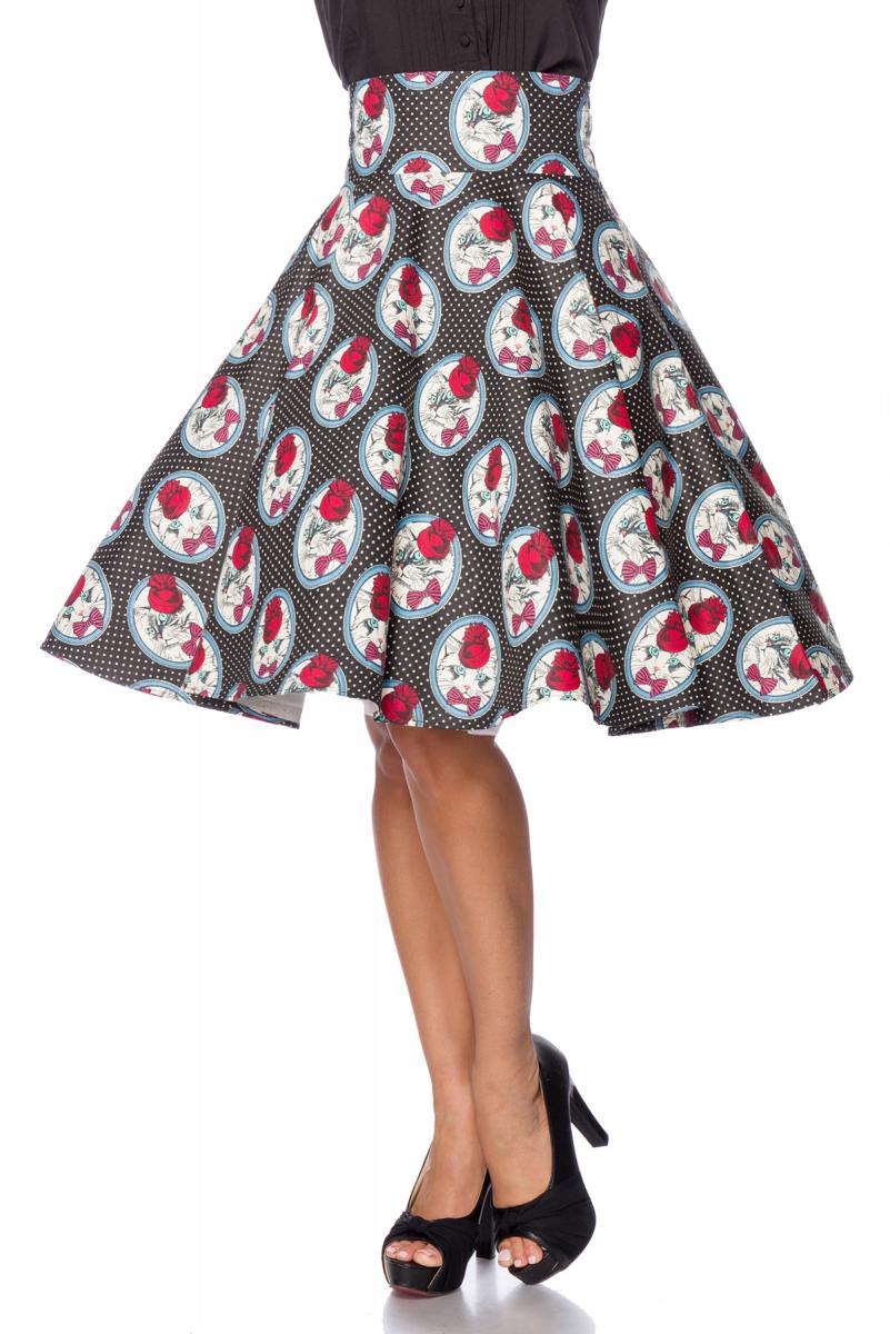 Ausgestellter Vintagerock mit Muster mit Falten Tellerrock und hohem Bund Reißverschluss seitlich kn