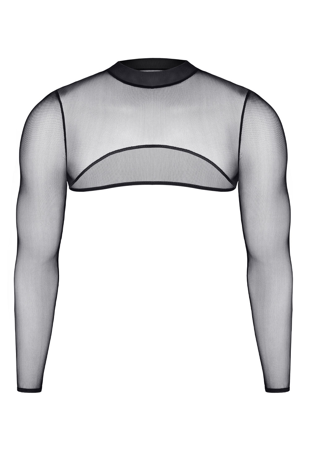 Herren Crop Top schwarz mit langen Ärmeln aus elastischem Tüll transparent Slim Fit