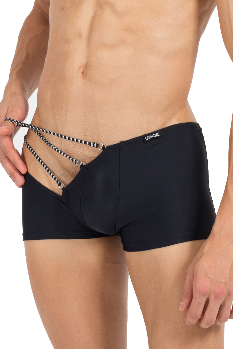 Erotischer schwarzer Herren Boxer Short Männer Slip dehnbar und blickdicht