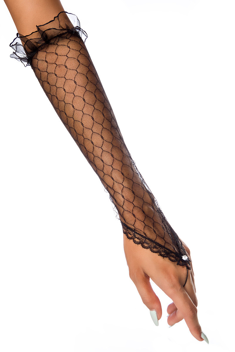 Armstulpen mit Spitze lang und Tüll transparent elegante Handstulpen Netzhandschuhe mit Fingerschlau