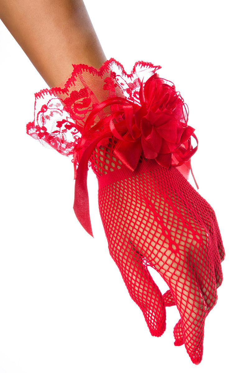 Netzhandschuhe kurz mit Spitze transparent elegante Handstulpen Netzhandschuhe