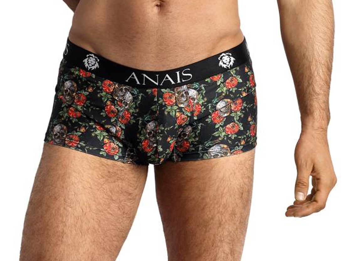 Bunter Herren Boxer Shorts aus glattem blickdichtem Stoff mit Blumen und Schädel Print und breitem G