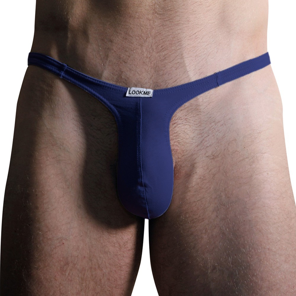 Blauer Männer Mini String Tanga dehnbar und blickdicht aus Baumwolle