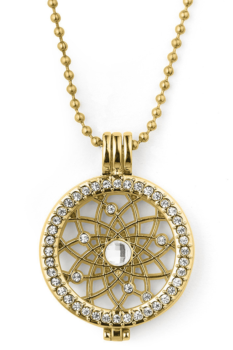Kette mit Medaillon Kugelkette aus Metrall und Strassteinen Schmuck Anhänger gold