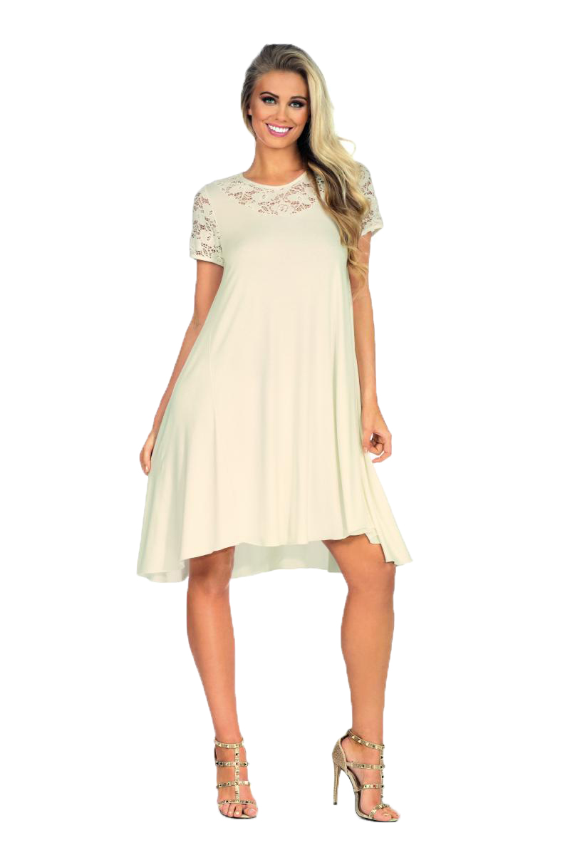 Beiges Frauen Plus Size Nachtkleid aus dehnbarem Material und Spitze weit geschnitten