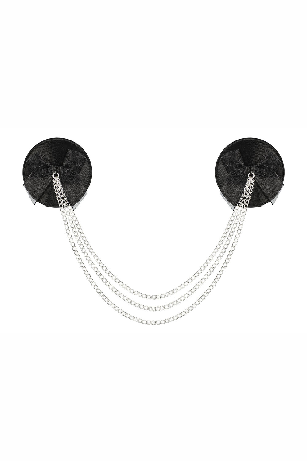 Schwarze Damen Dessous Nipple Covers, Kunstleder Patches und Ketten BH brustfrei Selbstklebend und w