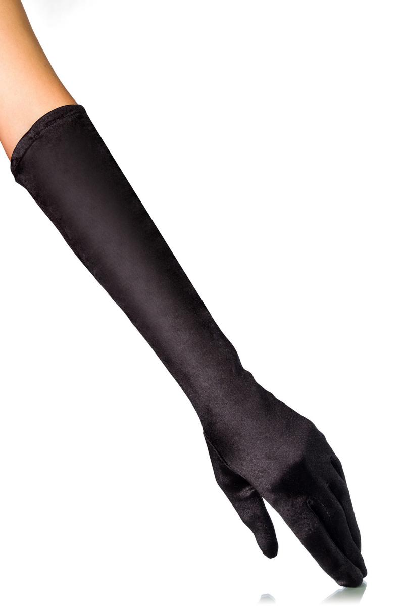 Schwarze Satinhandschuhe lang elegante Handstulpen aus Satin Jersey elegant