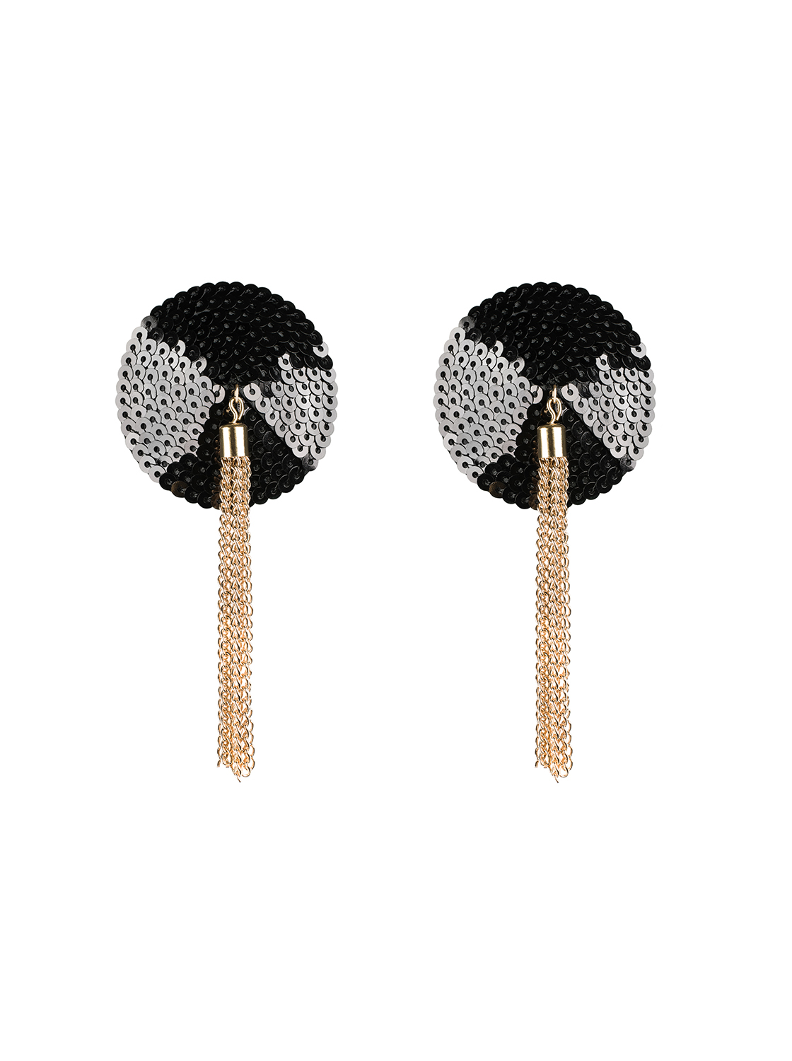 Schwarze Damen Dessous Nipple Covers, Pailletten Patches und Kettchen BH brustfrei Selbstklebend und