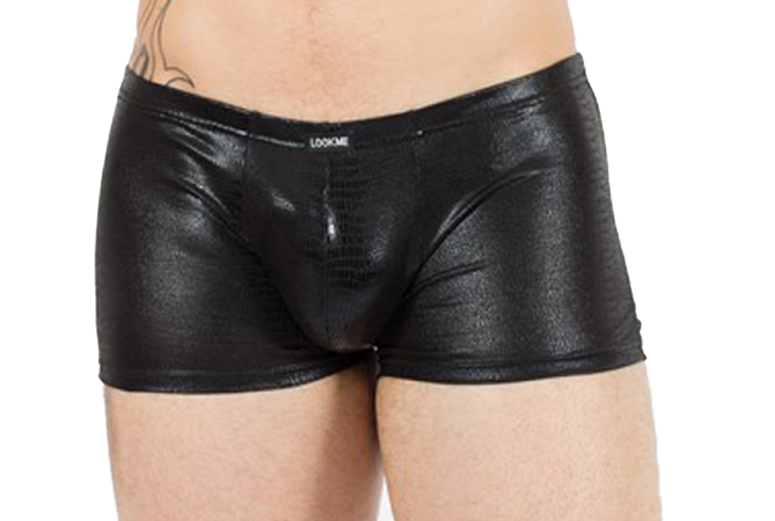 Erotischer wetlook Herren-Short in schwarz weich dehnbar mit Schlangenprint Männder Slip