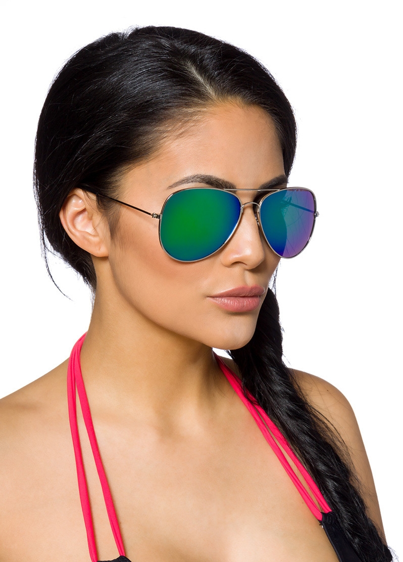 Große Metalle Damen Flieger-Sonnenbrille mit farbigen verspiegelten und getönten Gläsern Vintage Son