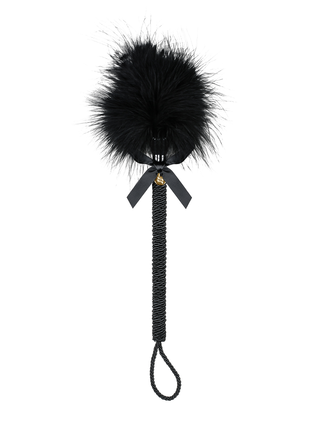 Gerte mit Schnürung und glänzenden Federn Tickler für sinnliche Spiele 25cm schwarz