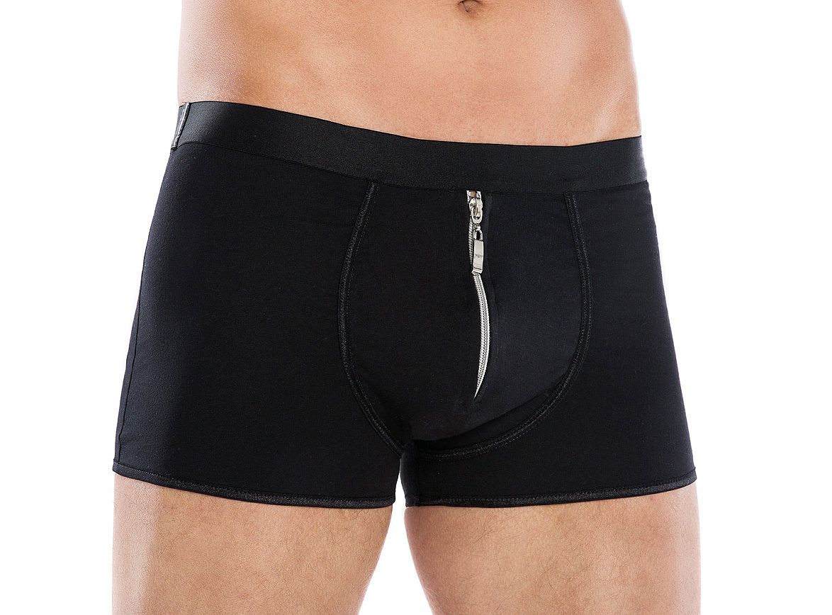 Baumwoll-Slip Schwarz mit Front-Reißverschluss sexy Unterwäsche Männer Boxershort mit eng matt elast