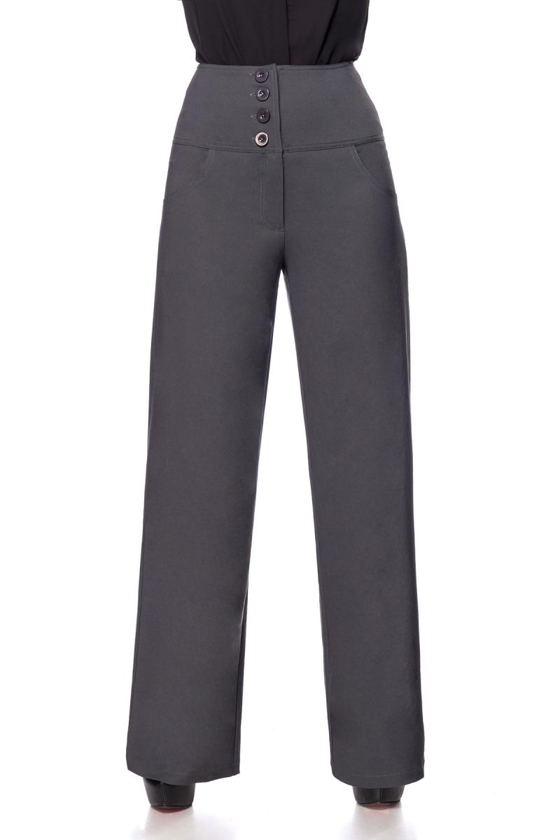 Anthrazit weite Schlaghose mit High Waist und große Knöpfe Eingriffstaschen Marlenehose einfarbig La