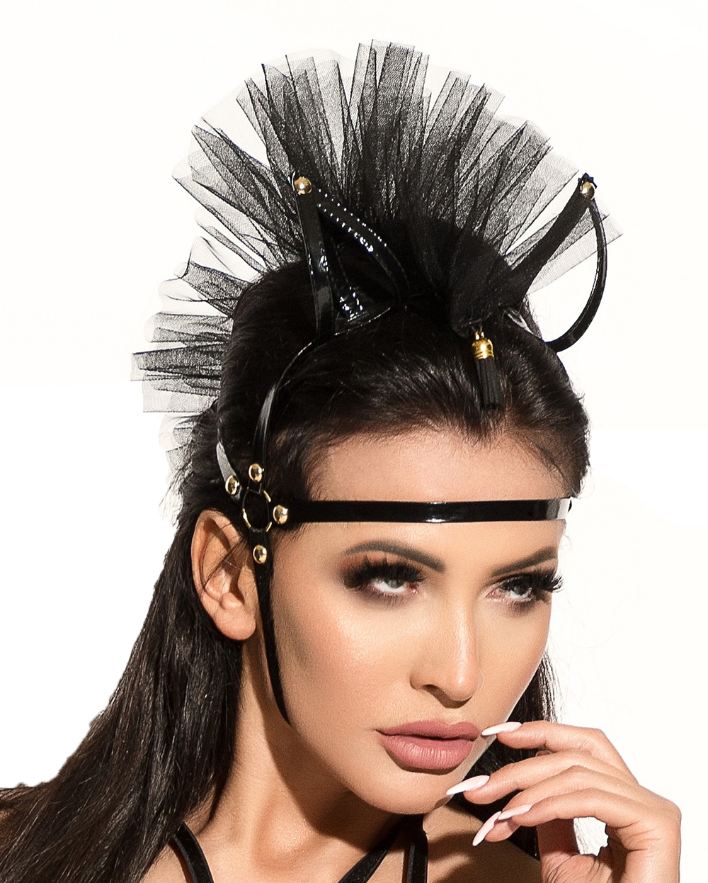 Damen Dessous fetisch Kopfmaske Maske Kopf-Schmuck in schwarz