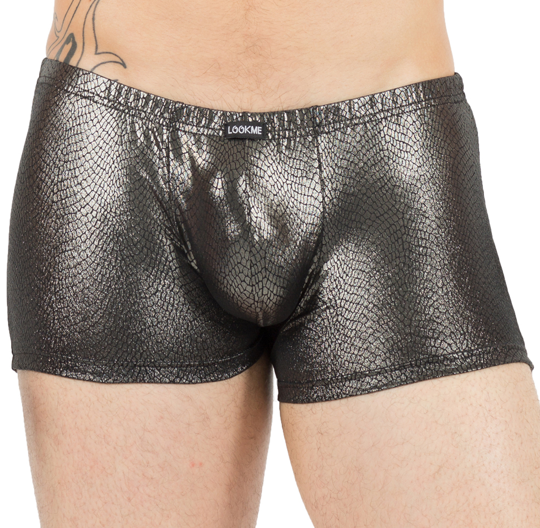 Erotischer Dessous Herren Boxer Short im Reptilien Look Männer Slip in Silber
