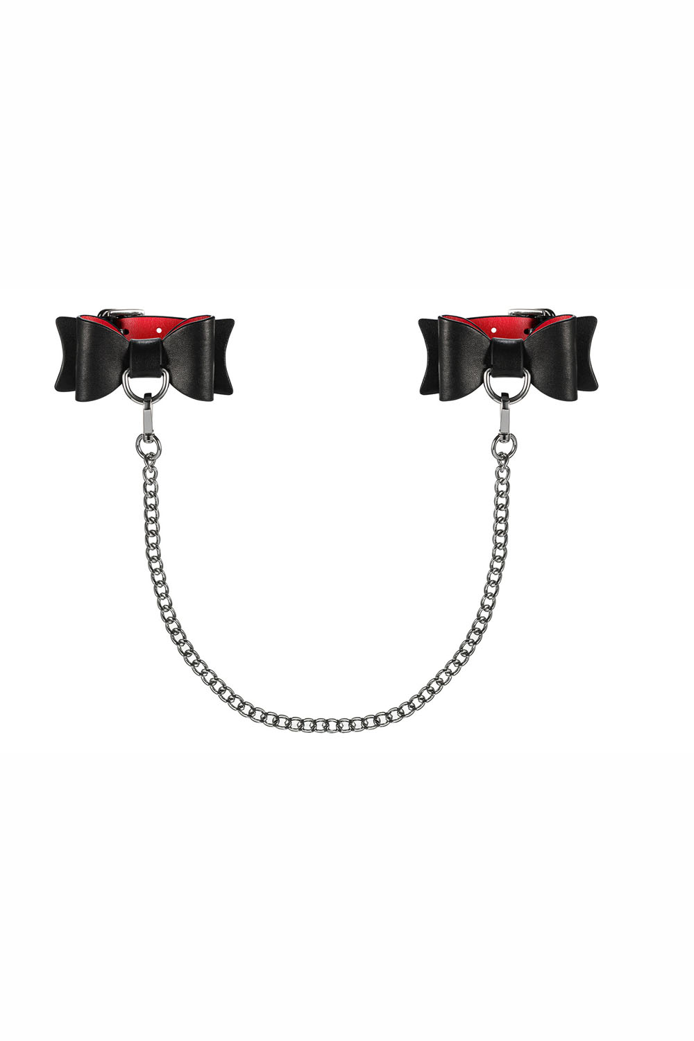 Frauen Dessous silber Handschellen aus Schleifen und Metall Ketten Schwarz Metallring Bänder Größe: