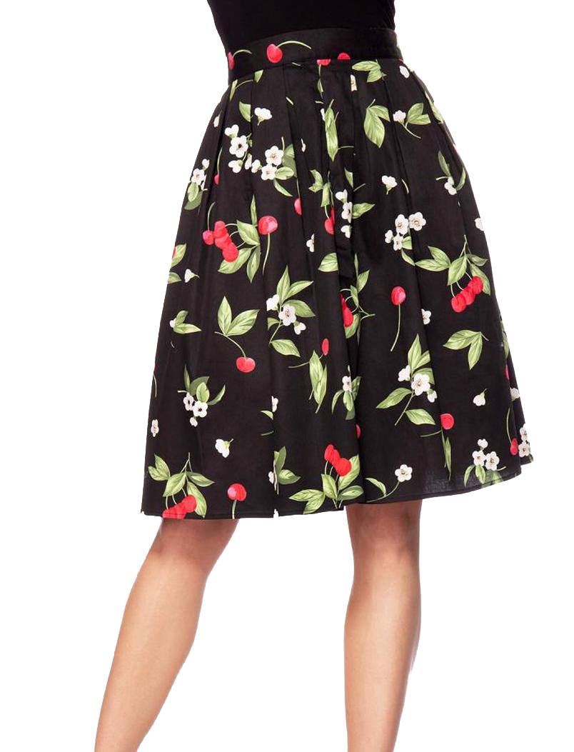 Ausgestellter Vintagerock mit Blumenmuster mit angesetzten Kellerfalten und hohem Bund Reißverschlus