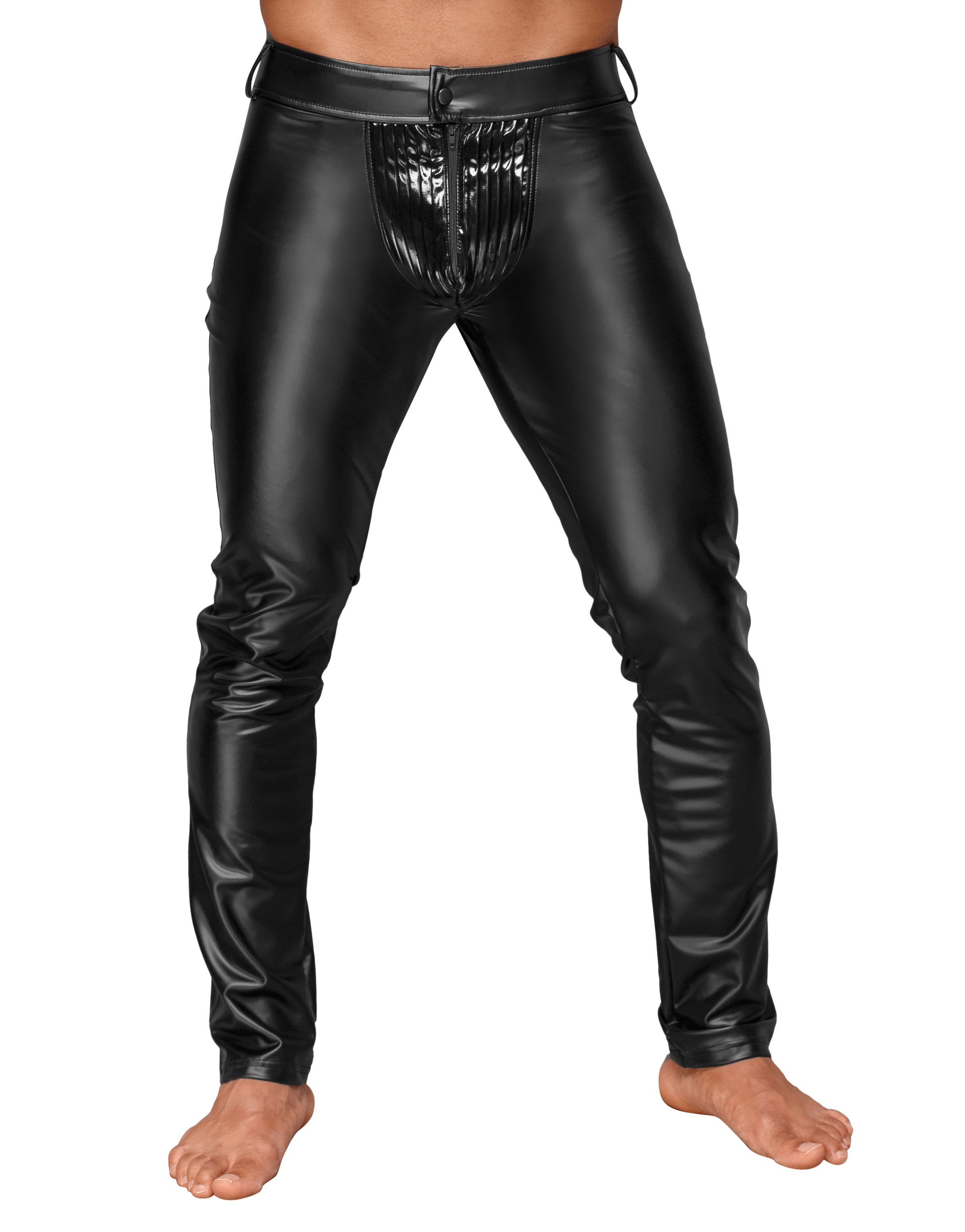 Herren wetlook Hose mit dekorativen PVC Zierfalten und Gesäßtaschen Männer Pants schwarz