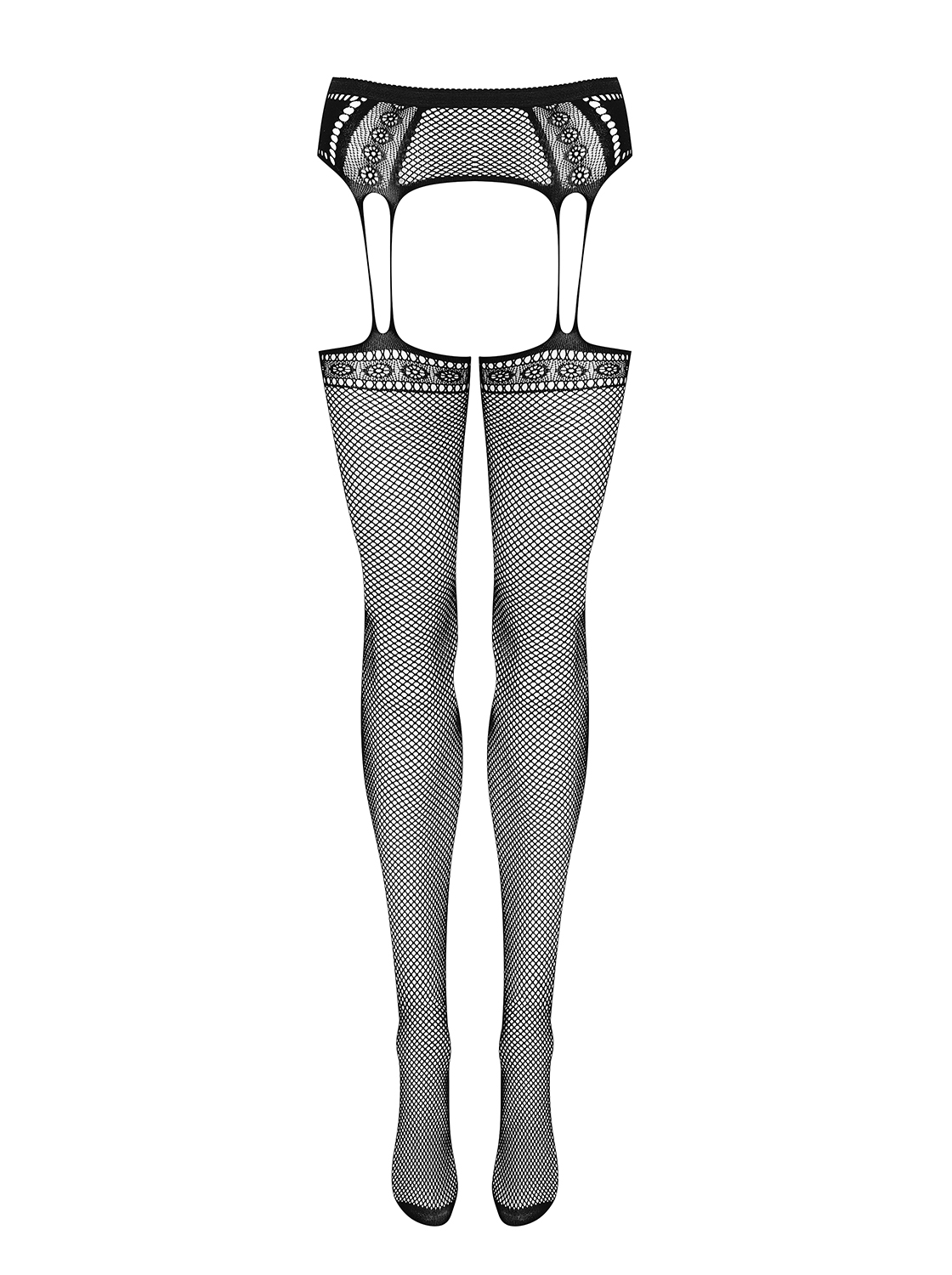 Damen Dessous Garter Stockings Strümpfe mit Strumpfhalter Strapse in schwarz transparent ouvert OneS