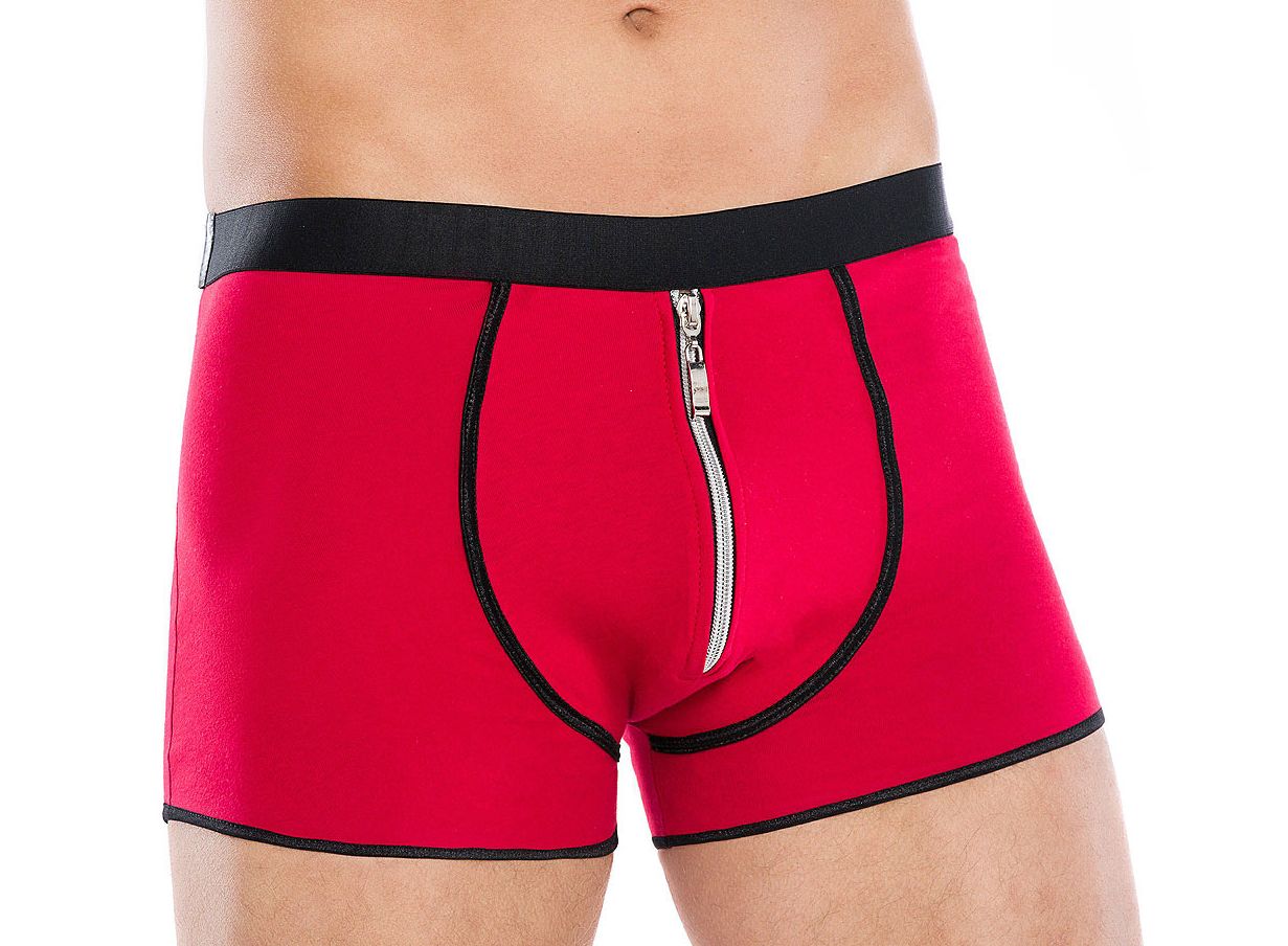 Baumwoll-Slip rot mit Front-Reißverschluss sexy Unterwäsche Männer Boxershort mit eng matt elastisch