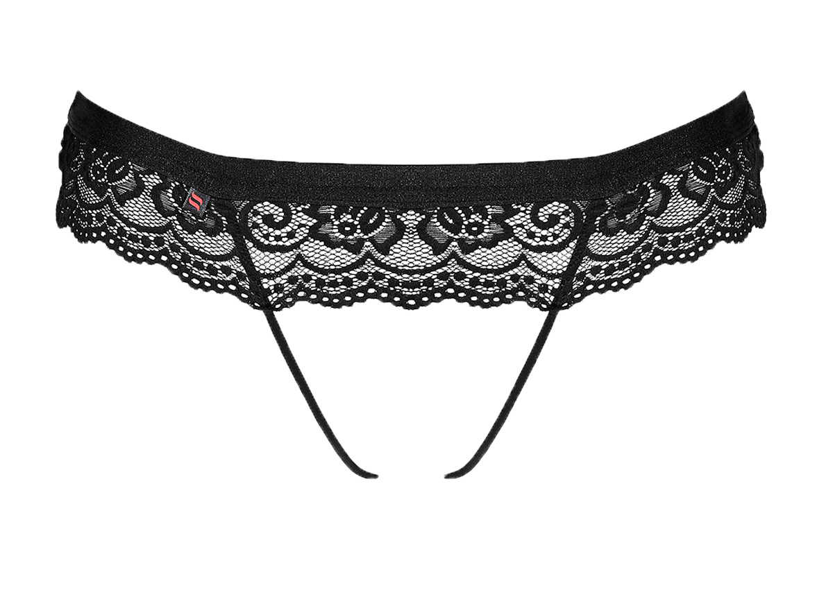 Damen Dessous Crotchless Panties in schwarz Höschen ouvert mit Spitze elastisch