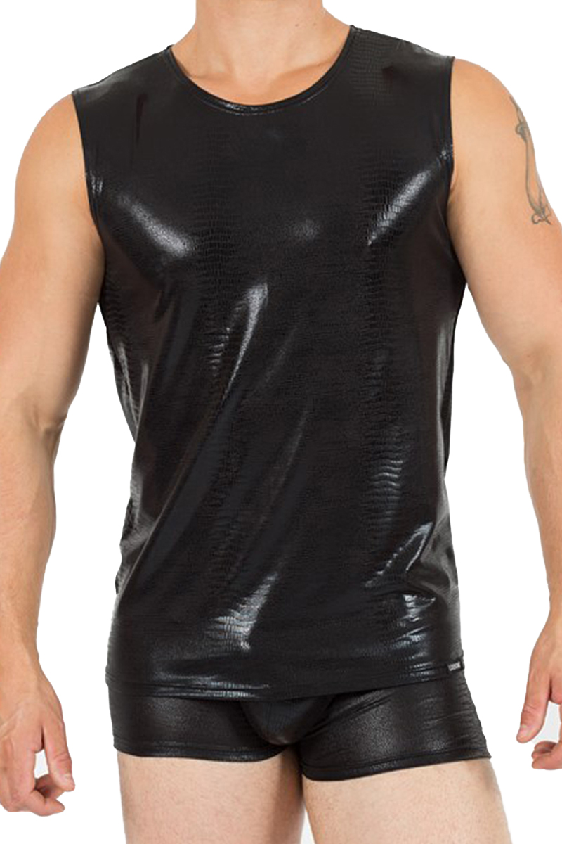 Erotisches wetlook Herren-V-Shirt weich dehnbar in Schlangenoptik Männder Dessous Shirt
