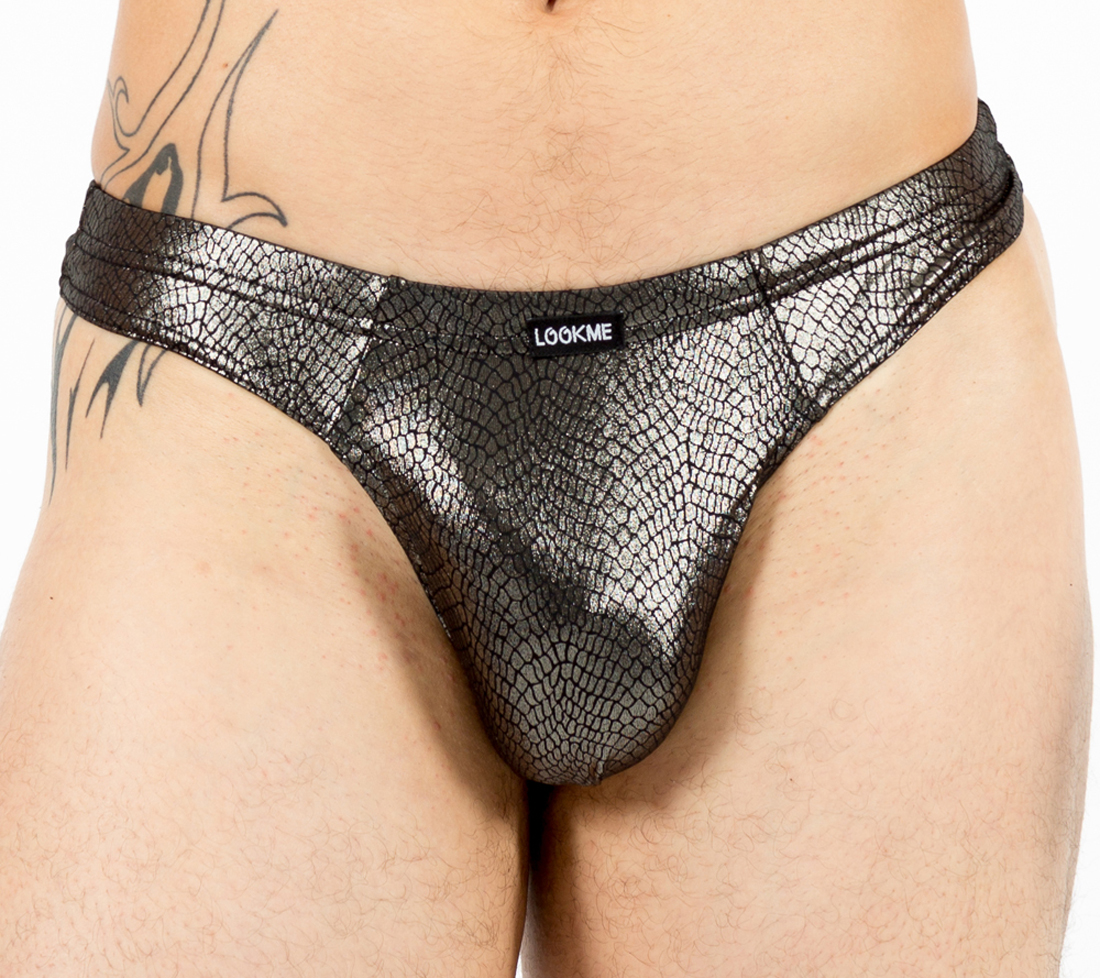Erotischer Dessous Herren String im Reptilien Look Männer Tanga in Silber