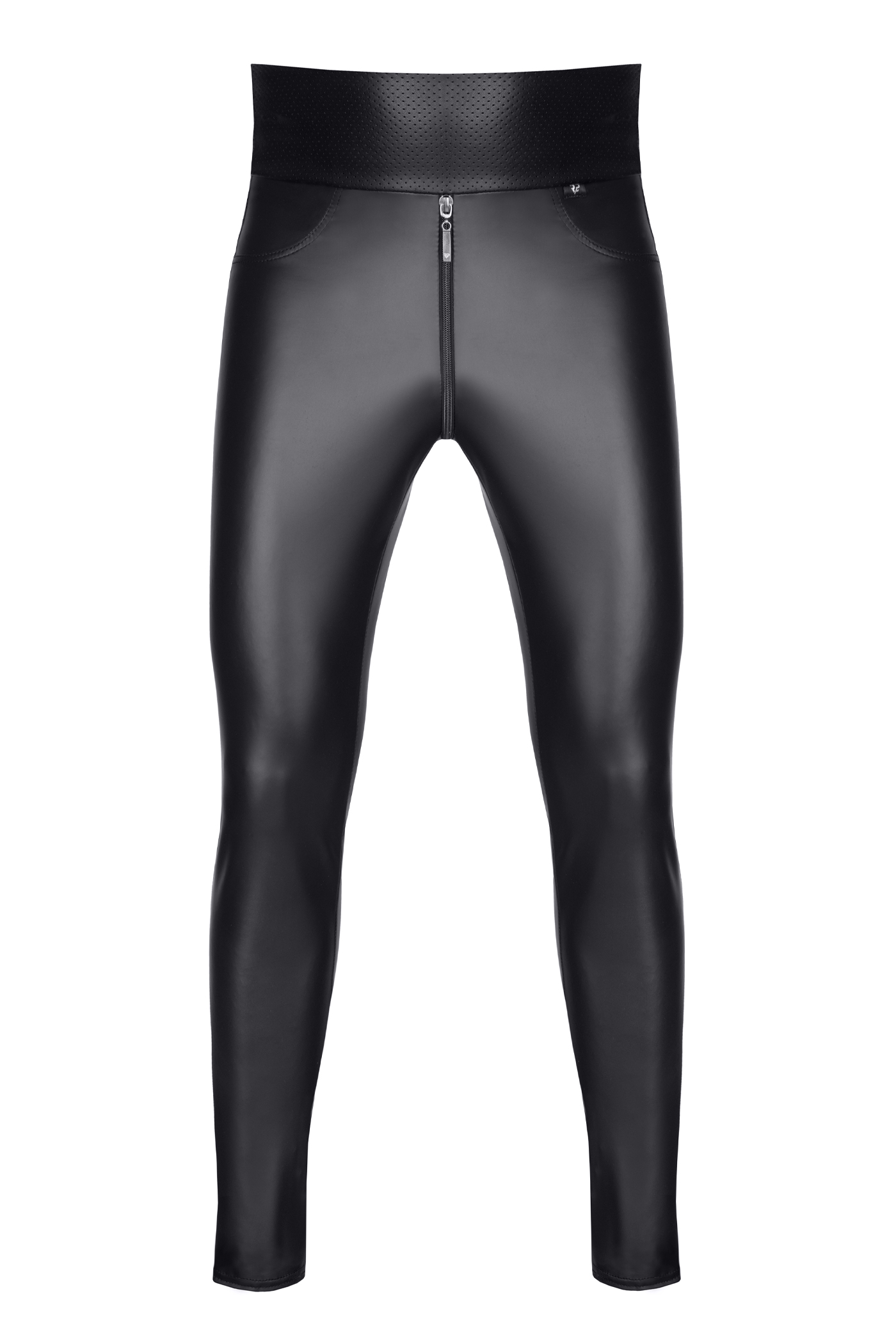 Herren Leggings wetlook schwarz High Waist mit Reißverschluss vorne und hinten Männer Hose skinny el